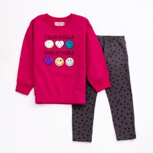Bebe girl set blousedress & legging fuchsia anthracite allover