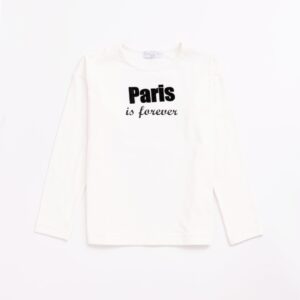 Girl longsleeve jersey-lycra long with brush blouse ecru