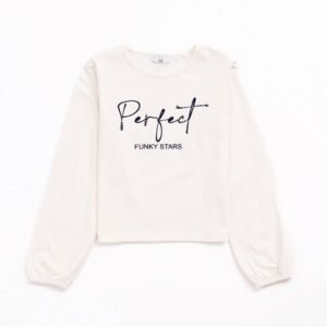 Girl longsleeve jersey-lycra with brush blouse ecru
