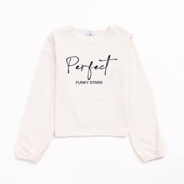 Girl longsleeve jersey-lycra with brush blouse ecru