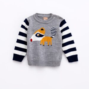 Baby boy knitted blouse light grey melange-ecru-blue
