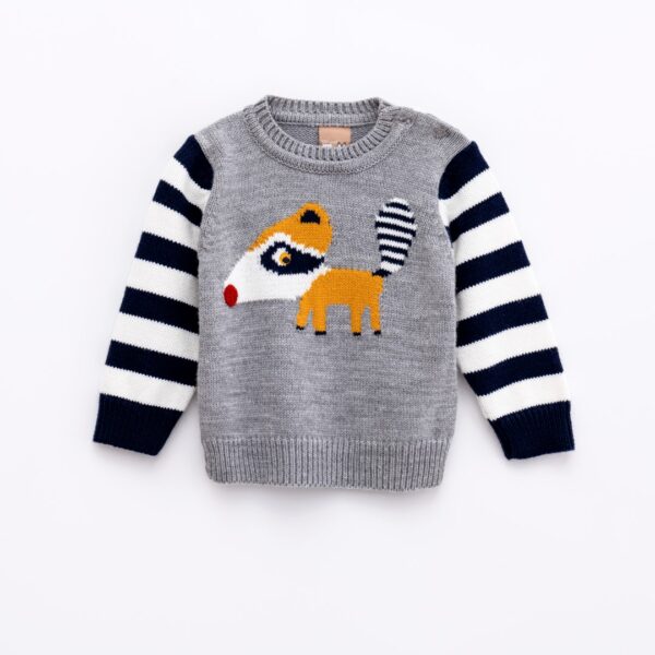 Baby boy knitted blouse light grey melange-ecru-blue