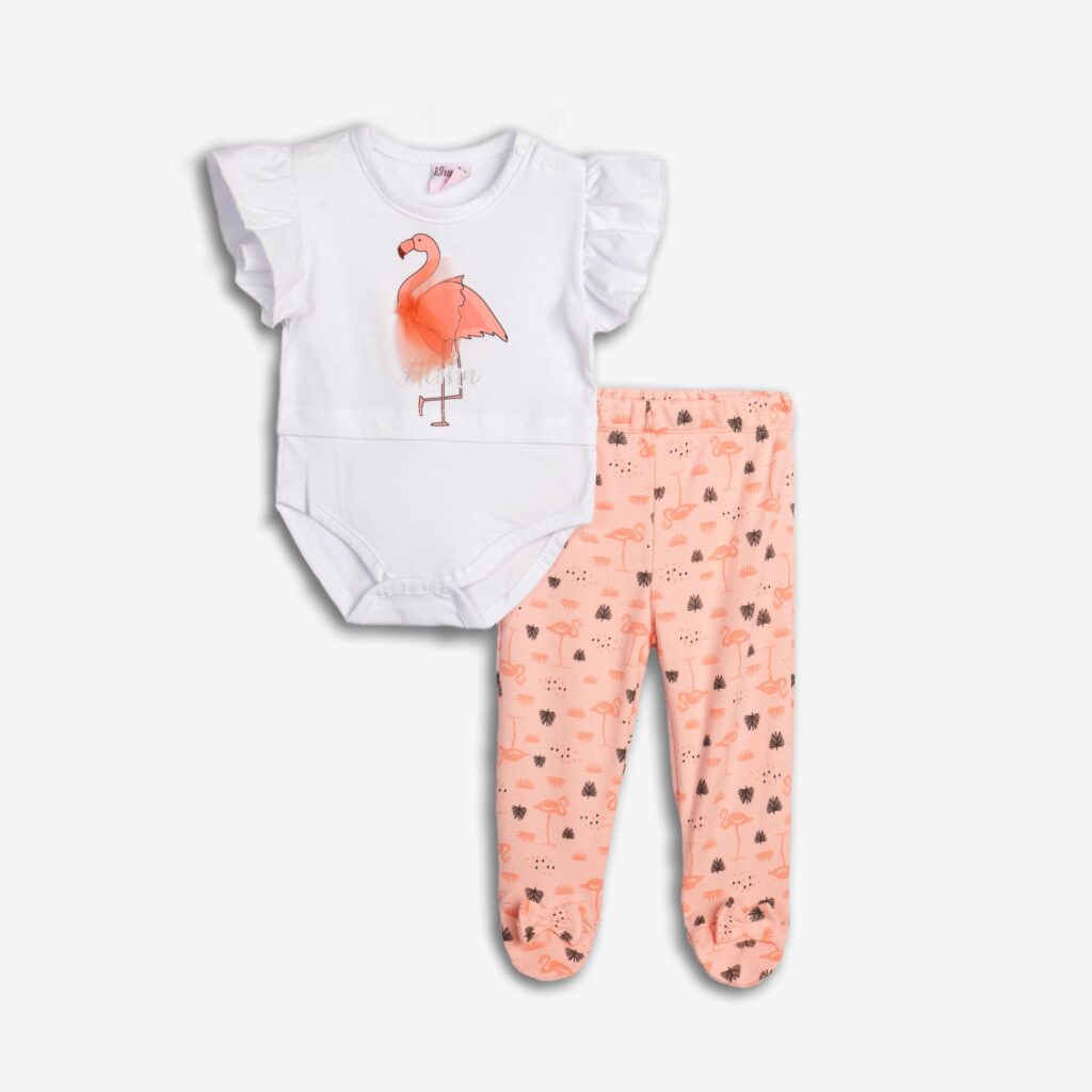 Conjunto 2 piezas algod&oacute;n body + pantal&oacute;n beb&eacute; Flamencos