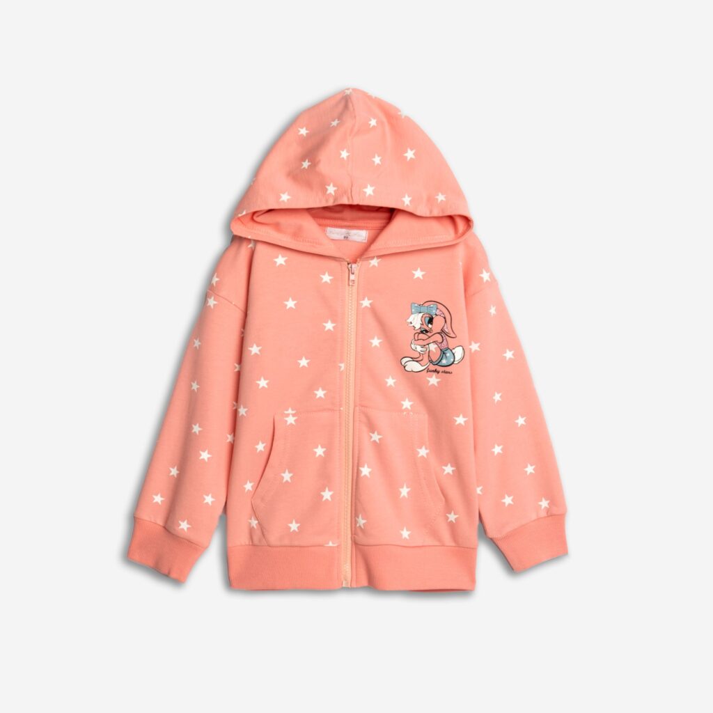 Chaqueta con capucha rosa estrellas ni&ntilde;a