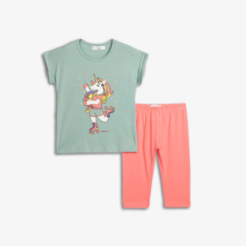 Conjuntos 2 piezas algod&oacute;n legging pirata + camiseta manga corta Unicornio