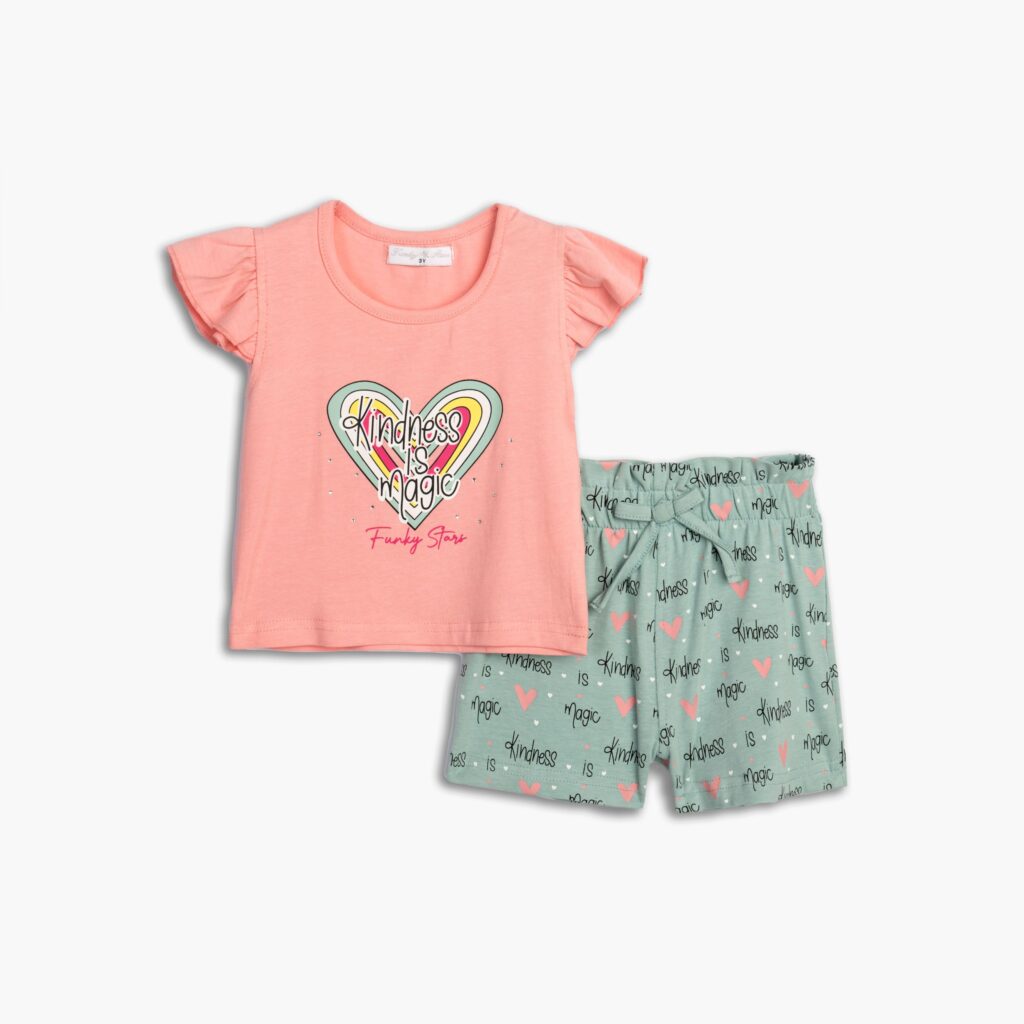 Conjuntos 2 piezas algod&oacute;n short  + camiseta manga corta coraz&oacute;n