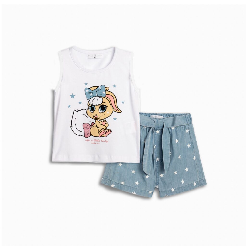 Conjuntos 2 piezas short estrellas + camiseta sin manga blanca conejita