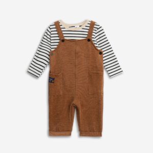 Set 2pcs new born boy striped ecrou/honey