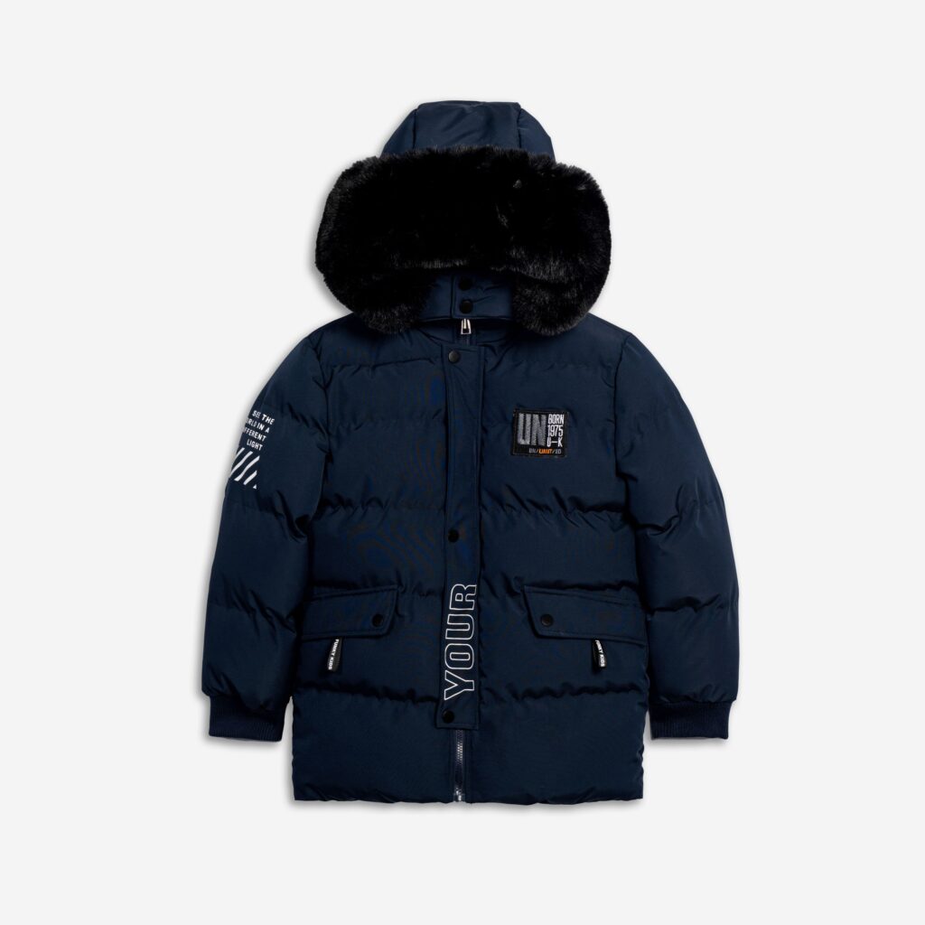 Cazadora juvenil azul capucha pelo