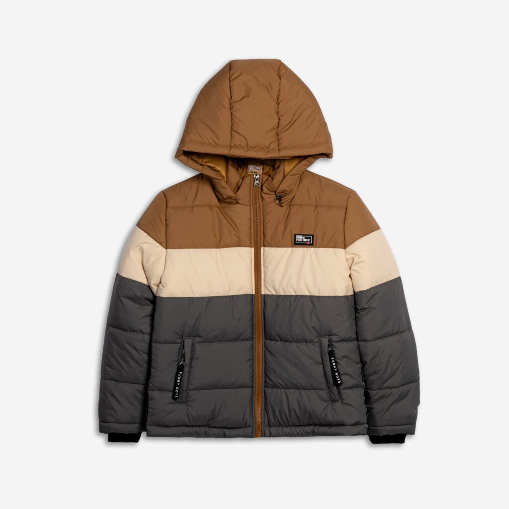 Cazadora juvenil capucha canela-beige-antracita