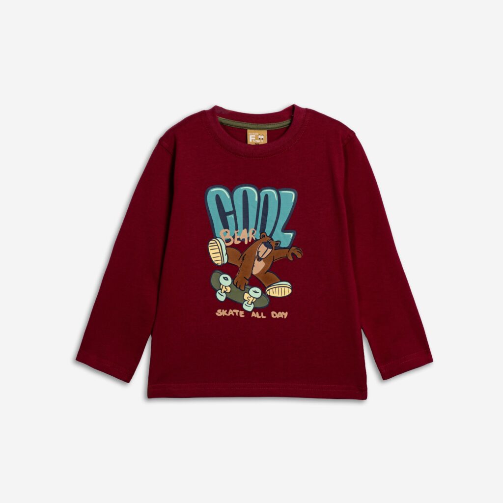 Camiseta manga larga ni&ntilde;o burdeos oso