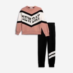 Set fleece girl powder pink-ecrou-black/black