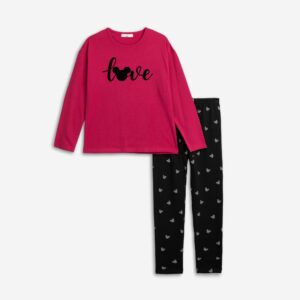 Set blouse/dress+leggings girl rose/black allover
