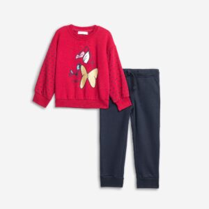 Set fleece mini girl rose allover/blue