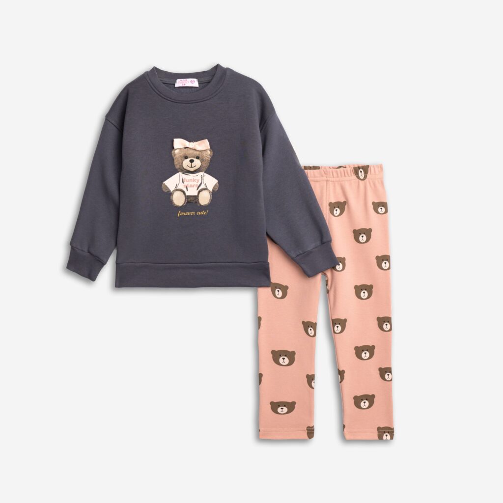 Conjunto polar sudadera oso antracita + leggings  rosa osos ni&ntilde;a