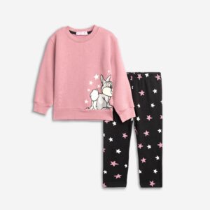 Blouse+leggings mini girl deep pink/black allover