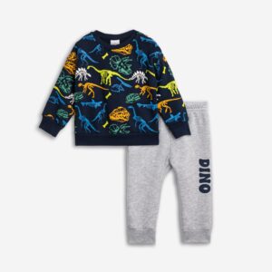 Set fleece baby boy blue allover/grey melanze
