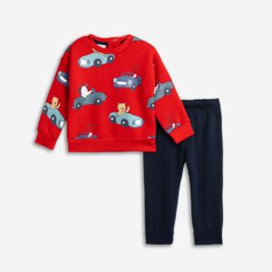Set fleece baby boy red allover/blue