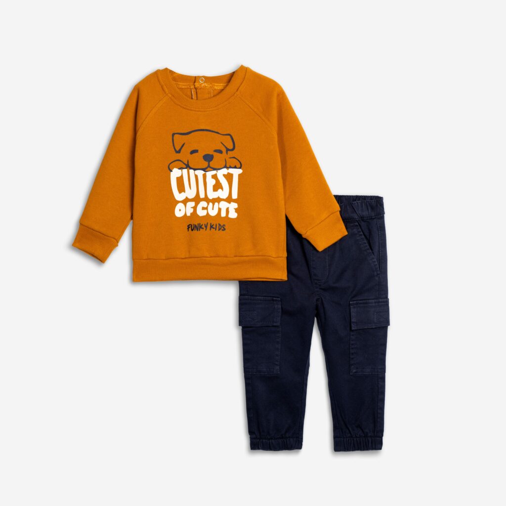 Conjunto sudadera perro nuguet + pantal&oacute;n carrot marino beb&eacute;