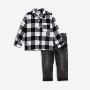 Set shirt+pants jean baby boy check/black jean