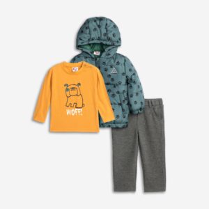 Set 3pcs jacket  baby boy nugget/ecrou/anthracite green allover