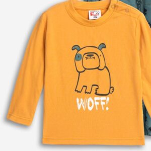 Camiseta manga larga bebé mostaza perro