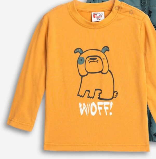 Camiseta manga larga bebé mostaza perro