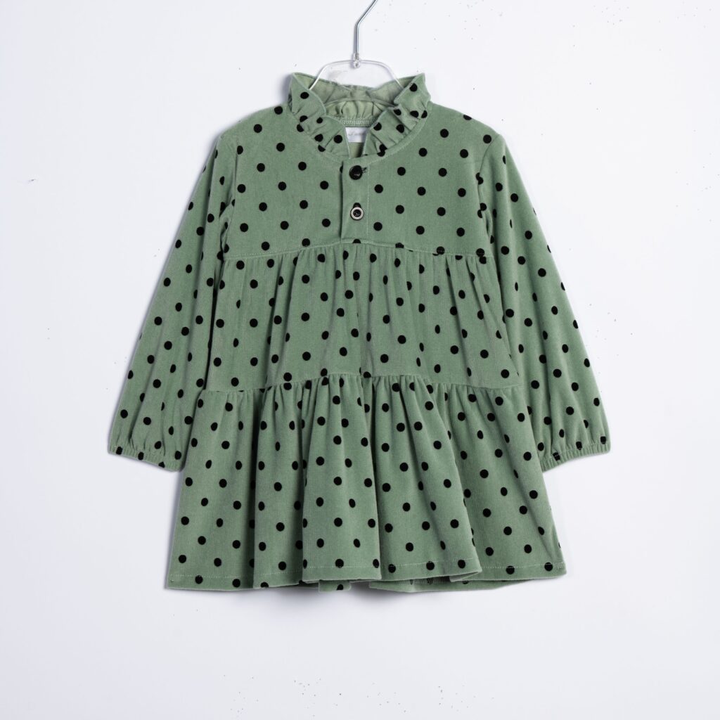 Vestido beb&eacute; ni&ntilde;a verde lunares
