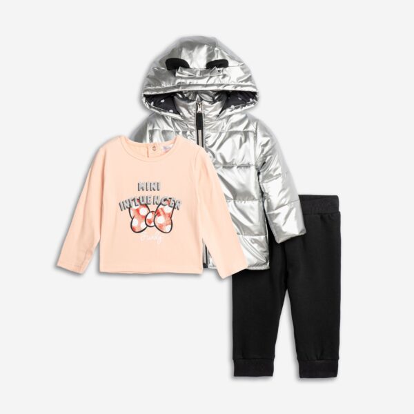 Set 3pcs jacket sleeveless baby girl silver/pink powder/black