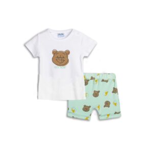 Conjuntos 2 piezas algod&oacute;n short menta+ body blanco Oso/Miel