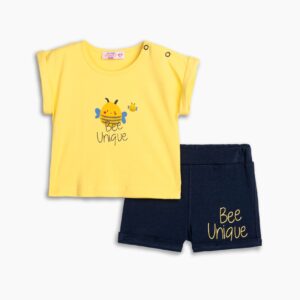 Conjuntos 2 piezas algod&oacute;n short marino+ camiseta manga corta amarilla Abeja
