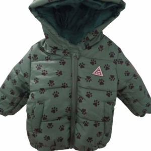 Cazadora capucha bebé niño verde huellas