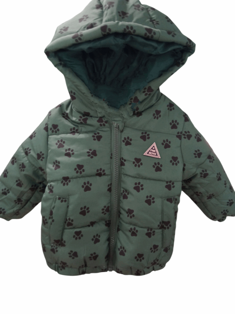 Cazadora capucha beb&eacute; ni&ntilde;o verde huellas