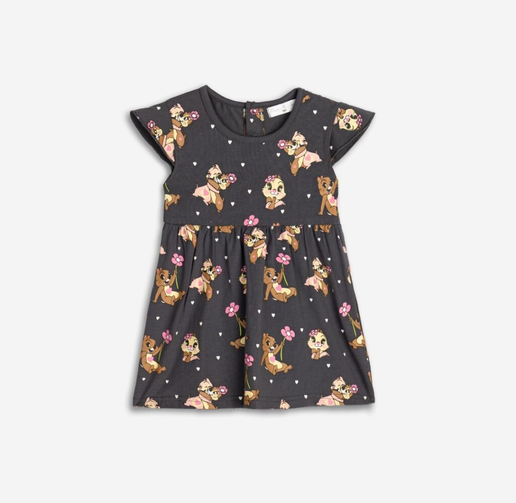 Vestido algod&oacute;n beb&eacute; antracita manga volante Chip y Chop