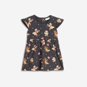 Vestido algod&oacute;n beb&eacute; antracita manga volante Chip y Chop