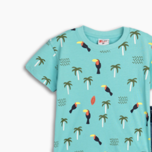 Camiseta algod&oacute;n Turquesa infantil Pel&iacute;canos-Palmeras