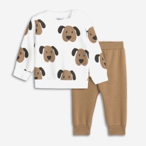 Chándal polar bebé  blanco/camel perro