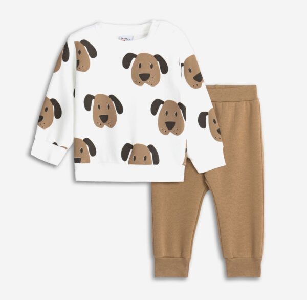 Chándal polar bebé  blanco/camel perro