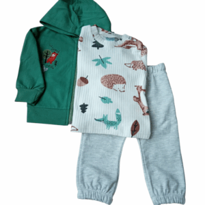 Conjunto 3 piezas bebé algodón chaqueta + camiseta m. larga + pantalón chandal