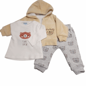 Conjunto 3 piezas polar bebé oso chaqueta + camiseta m. larga + pantalón