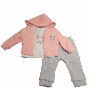 Conjunto 3 piezas polar bebé conejo chaqueta + camiseta m. larga + pantalón