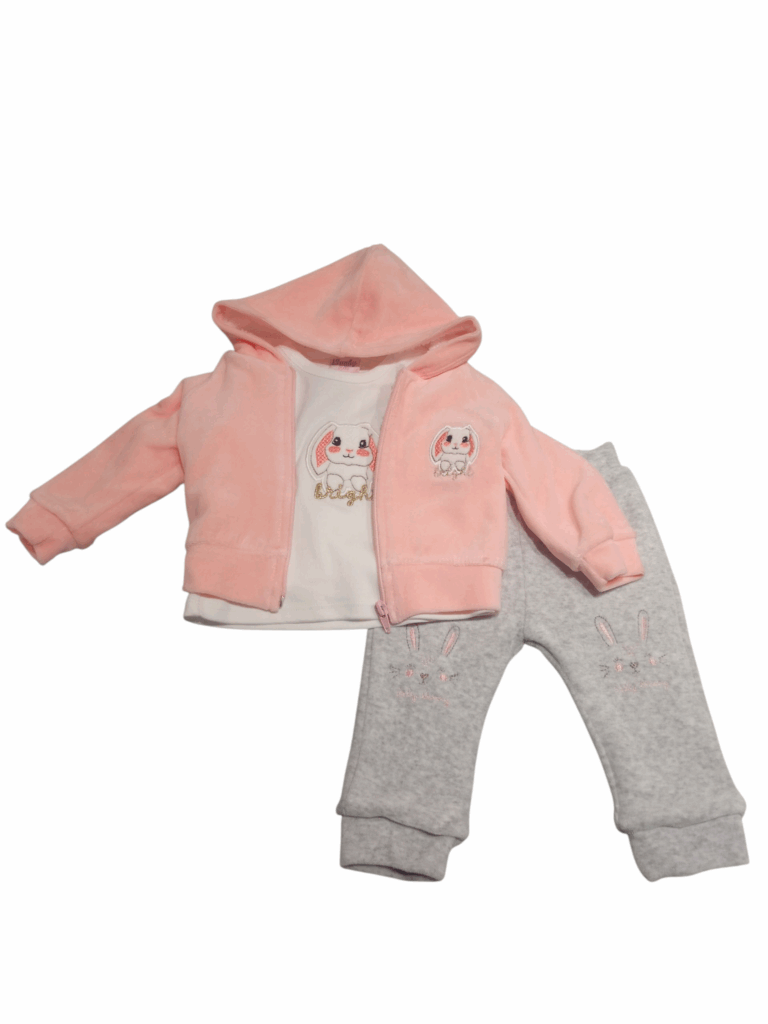 Conjunto 3 piezas polar beb&eacute; conejo chaqueta + camiseta m. larga + pantal&oacute;n