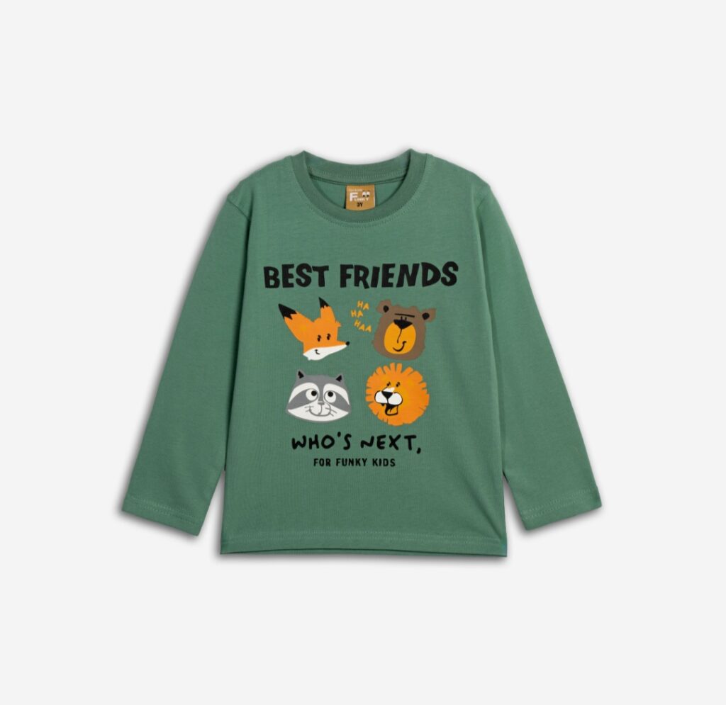 Camiseta manga larga ni&ntilde;o verde animales