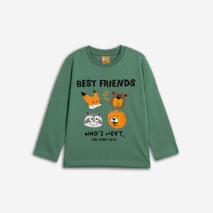 Camiseta manga larga niño verde animales