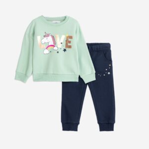 Chándal polar unicornio verde/marino niña