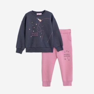 Chándal polar unicornio antracita/rosa niña