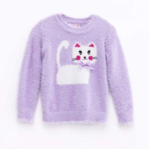 Jersey punto morado  gato niña