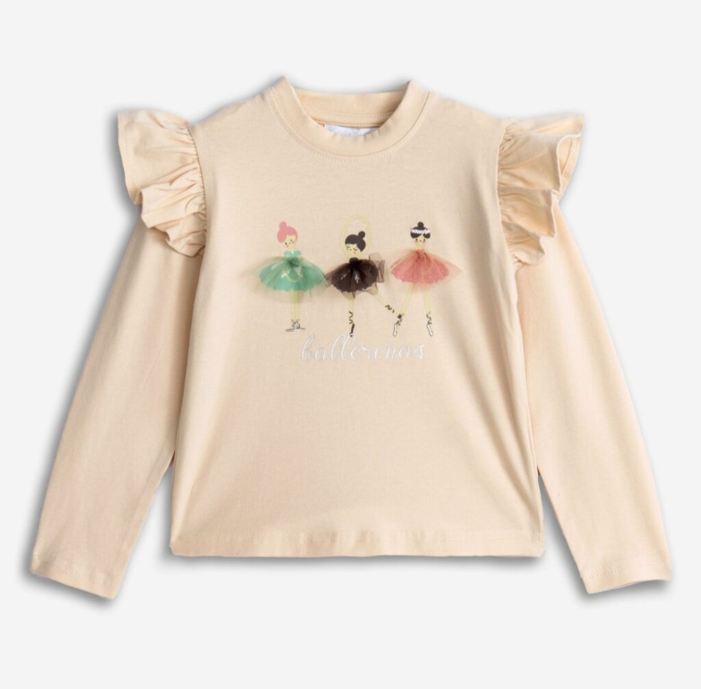 Camiseta manga larga beige bailarinas ni&ntilde;a