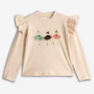 Camiseta manga larga beige bailarinas niña