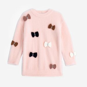 Jersey-vestido punto rosa lazos niña infantil